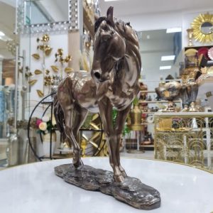 Escultura decoración Figura caballo grande quijote porcelana dorada