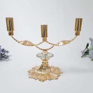 Candelabro ovni piedra ufo cristal dorado cromado 3 velas mesa